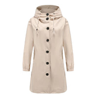 Damen Übergangsjacke mit Kapuze und Knöpfen - Elegant-Hellbraun-S-Luzern Mode