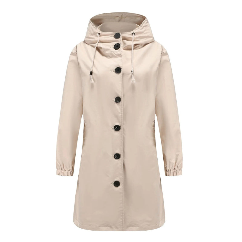 Damen Übergangsjacke mit Kapuze und Knöpfen - Elegant-Hellbraun-S-Luzern Mode