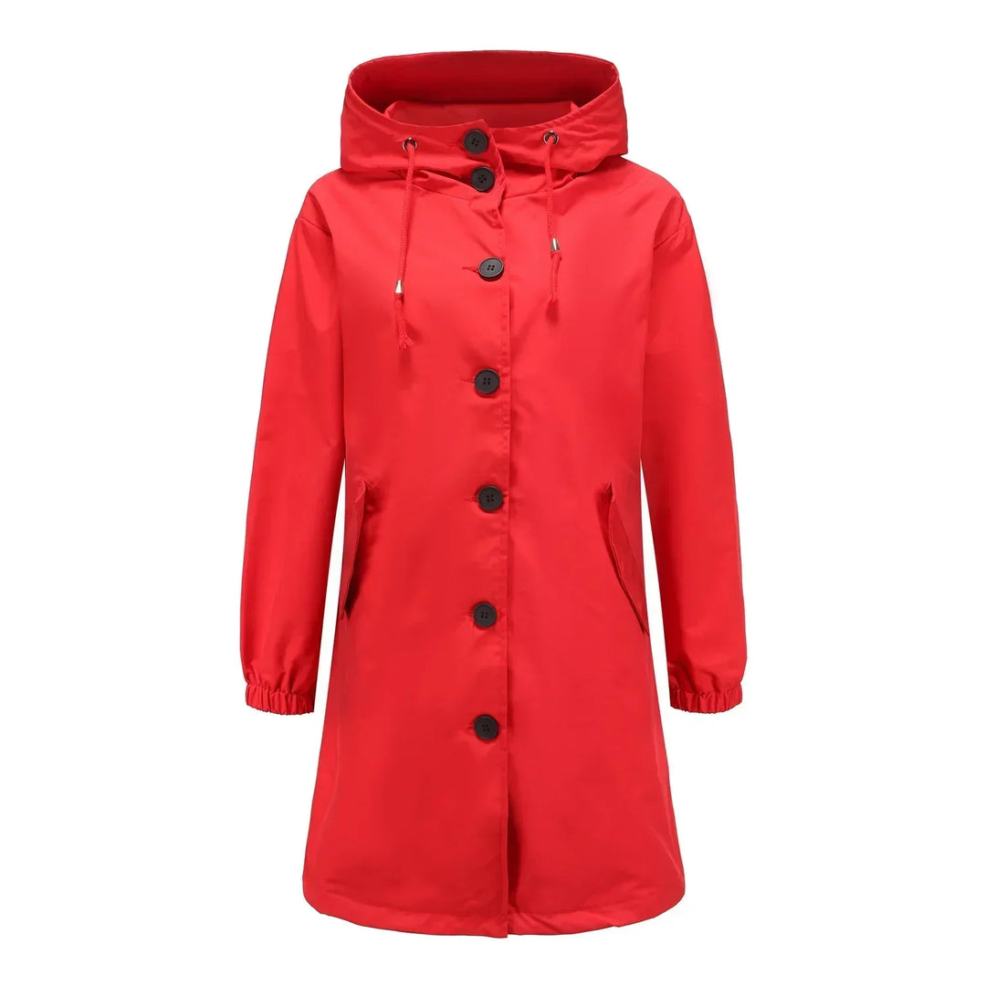 Damen Übergangsjacke mit Kapuze und Knöpfen - Elegant-Rot-S-Luzern Mode