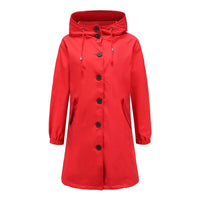 Damen Übergangsjacke mit Kapuze und Knöpfen - Elegant-Rot-S-Luzern Mode