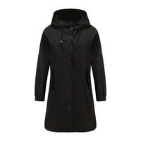 Damen Übergangsjacke mit Kapuze und Knöpfen - Elegant-Schwarz-S-Luzern Mode