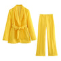 Eleganter Damenblazer mit Gürtel und passender Hose-Gelb-XS-Luzern Mode