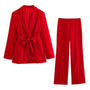 Eleganter Damenblazer mit Gürtel und passender Hose-Rot-XS-Luzern Mode