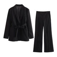 Eleganter Damenblazer mit Gürtel und passender Hose-Schwarz-XS-Luzern Mode
