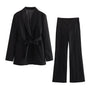 Eleganter Damenblazer mit Gürtel und passender Hose-Schwarz-XS-Luzern Mode
