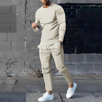 Herren Trainingsanzug Set - Sportbekleidung für Fitness-Beige-S-Luzern Mode
