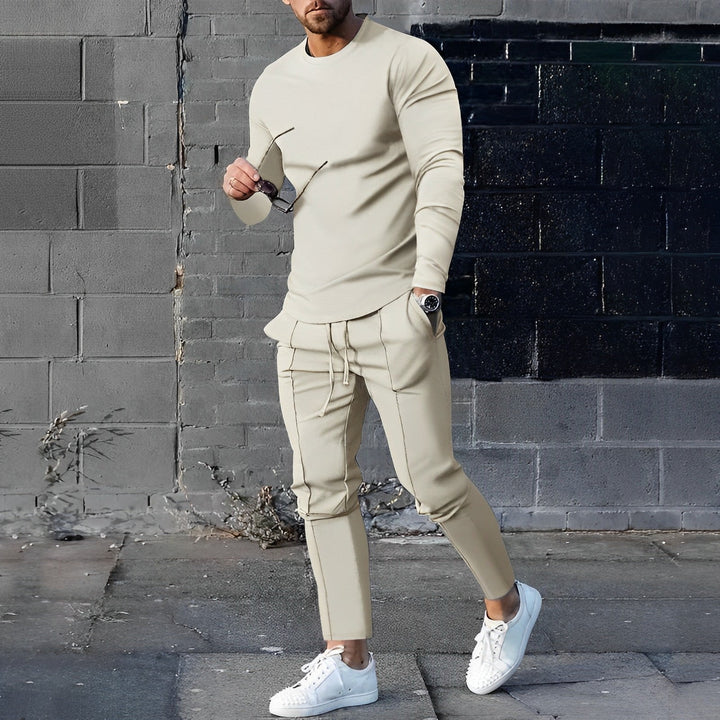 Herren Trainingsanzug Set - Sportbekleidung für Fitness-Beige-S-Luzern Mode