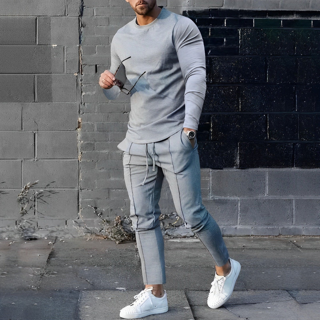 Herren Trainingsanzug Set - Sportbekleidung für Fitness-Grau-S-Luzern Mode