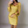 Elegantes Damenkleid mit Pailletten und V-Ausschnitt-Gelb-S-Luzern Mode