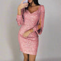 Elegantes Damenkleid mit Pailletten und V-Ausschnitt-Rosa-S-Luzern Mode
