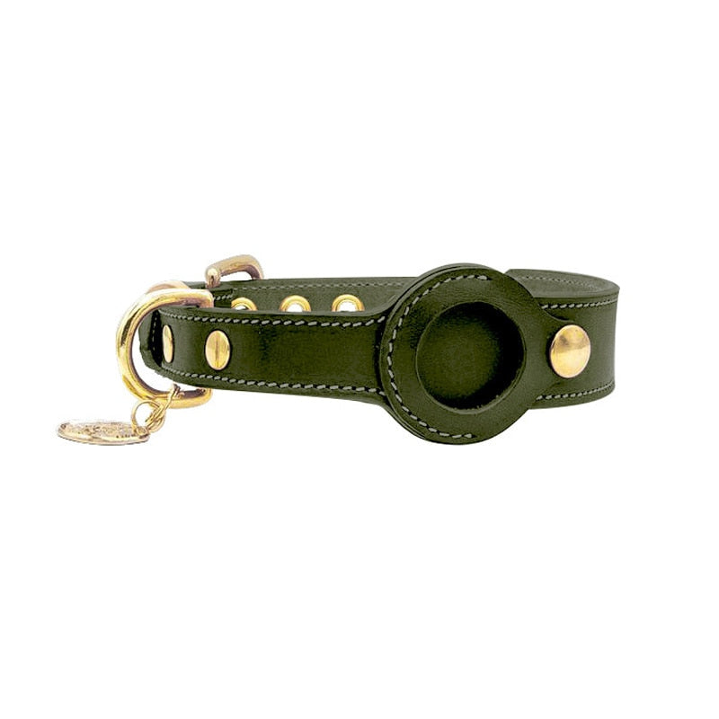Halsband für Haustiere | AirTag-Halter | Echtleder | Komfort | Sicherheit-Dunkelgrün-S (30-37cm)-Luzern Mode