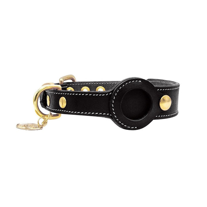 Halsband für Haustiere | AirTag-Halter | Echtleder | Komfort | Sicherheit-Schwarz-S (30-37cm)-Luzern Mode