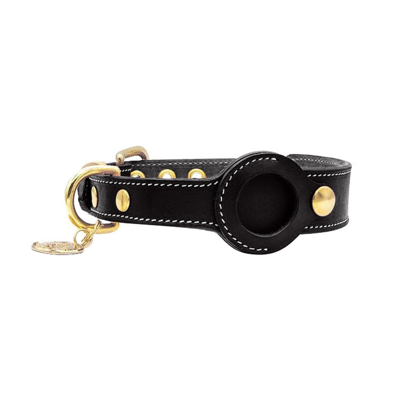 Halsband für Haustiere | AirTag-Halter | Echtleder | Komfort | Sicherheit-Schwarz-S (30-37cm)-Luzern Mode