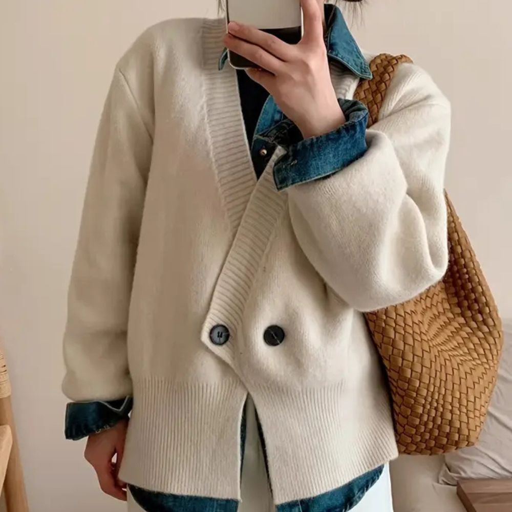 Damen Strickjacke mit Knöpfen - Eleganter Cardigan Look-Luzern Mode