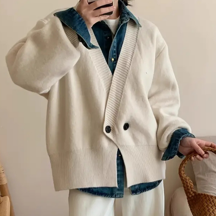 Damen Strickjacke mit Knöpfen - Eleganter Cardigan Look-XS-Luzern Mode