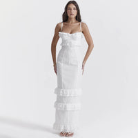 Besticktes Maxikleid Weiß | Luftig & atmungsaktiv | Camisole mit verstellbaren Trägern-Luzern Mode