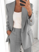 Einfarbiger Damenanzug | Regular Fit | 2-teilig | Blazer | Hose | Baumwollmischung-Grau-S-Luzern Mode
