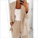 Einfarbiger Damenanzug | Regular Fit | 2-teilig | Blazer | Hose | Baumwollmischung-Khaki-S-Luzern Mode
