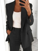 Einfarbiger Damenanzug | Regular Fit | 2-teilig | Blazer | Hose | Baumwollmischung-Schwarz-S-Luzern Mode