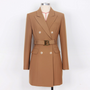 Damen Blazer Kleid mit Gürtel und Knopfdetails-Braun-S-Luzern Mode