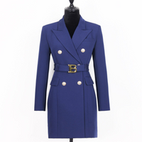 Damen Blazer Kleid mit Gürtel und Knopfdetails-Dunkelblau-S-Luzern Mode