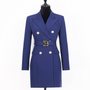 Damen Blazer Kleid mit Gürtel und Knopfdetails-Dunkelblau-S-Luzern Mode