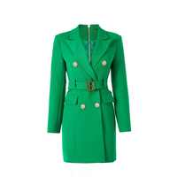 Damen Blazer Kleid mit Gürtel und Knopfdetails-Grün-S-Luzern Mode