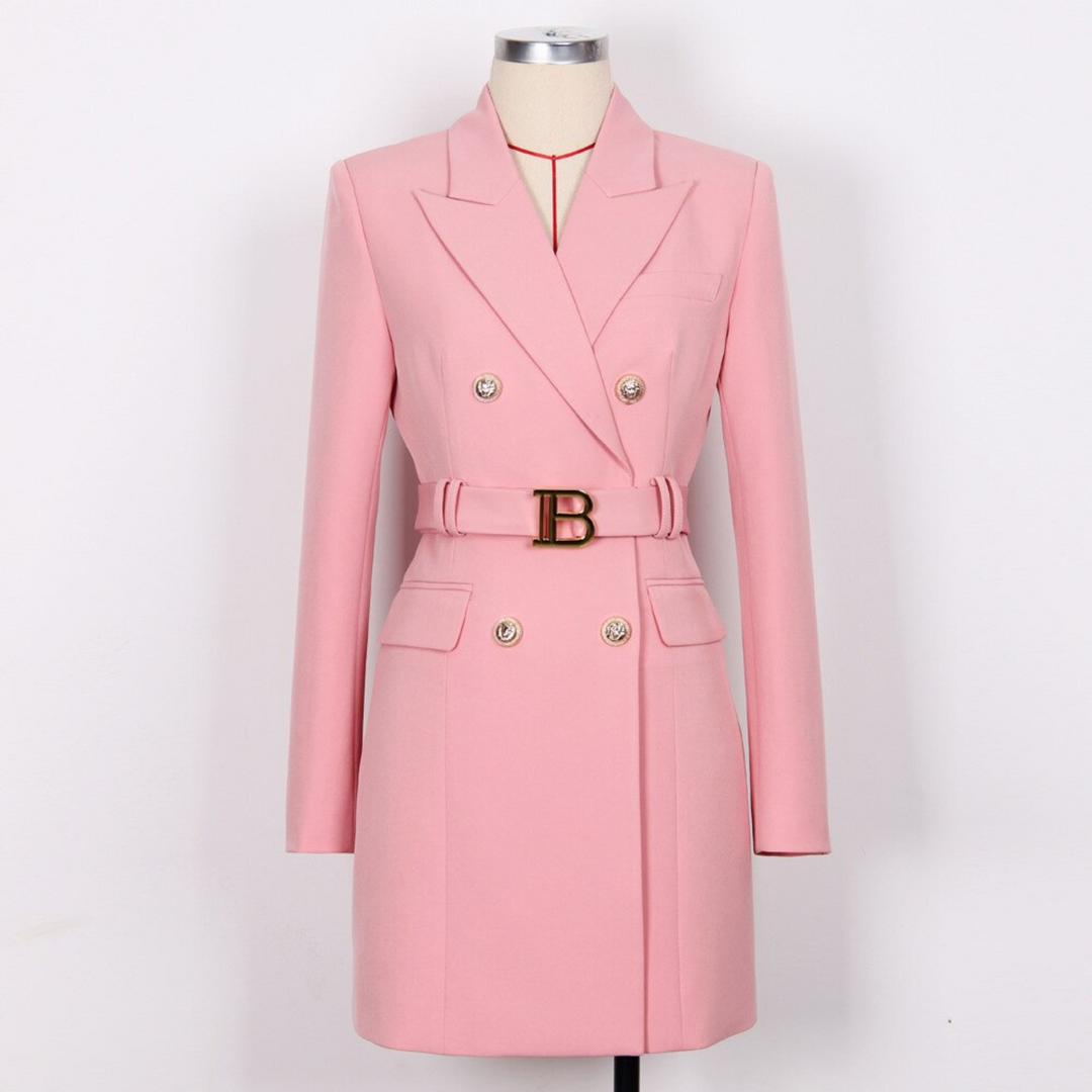 Damen Blazer Kleid mit Gürtel und Knopfdetails-Hellrosa-S-Luzern Mode