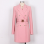 Damen Blazer Kleid mit Gürtel und Knopfdetails-Hellrosa-S-Luzern Mode