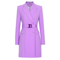 Damen Blazer Kleid mit Gürtel und Knopfdetails-Lila-S-Luzern Mode