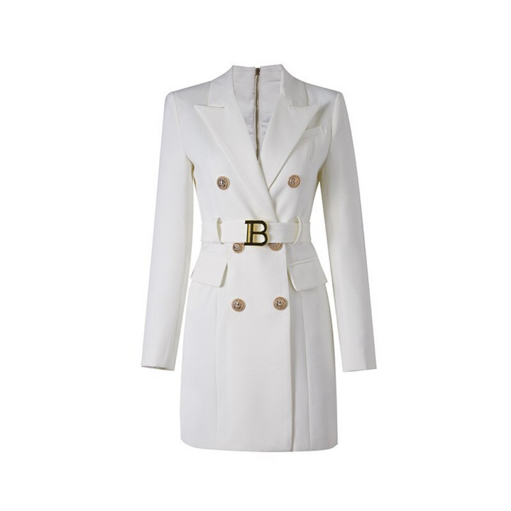 Damen Blazer Kleid mit Gürtel und Knopfdetails-Luzern Mode