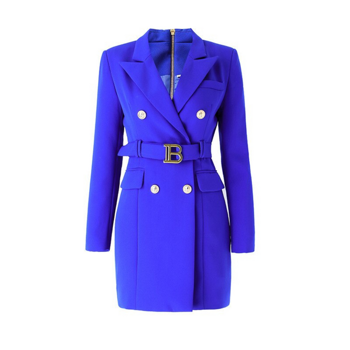 Damen Blazer Kleid mit Gürtel und Knopfdetails-Luzern Mode