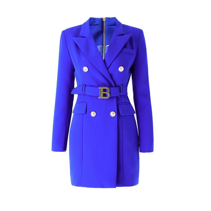 Damen Blazer Kleid mit Gürtel und Knopfdetails-Luzern Mode