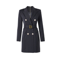Damen Blazer Kleid mit Gürtel und Knopfdetails-Schwarz-S-Luzern Mode