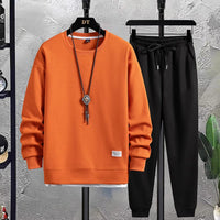 Herren Jogginghose aus Waffelstrick für Freizeit und Sport-Orange-Schwarz-M-Luzern Mode