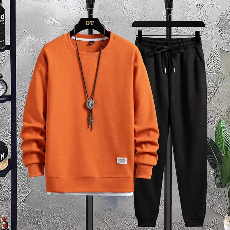 Herren Jogginghose aus Waffelstrick für Freizeit und Sport-Orange-Schwarz-M-Luzern Mode