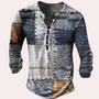 Herren Sweatshirt | Mehrfarbig | Knöpfe | Locker | Patches-Blau-S-Luzern Mode