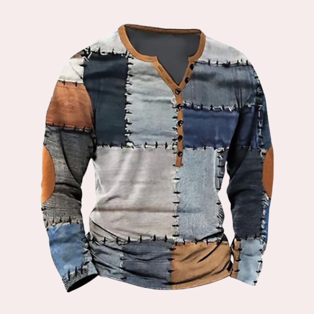 Herren Sweatshirt | Mehrfarbig | Knöpfe | Locker | Patches-Luzern Mode
