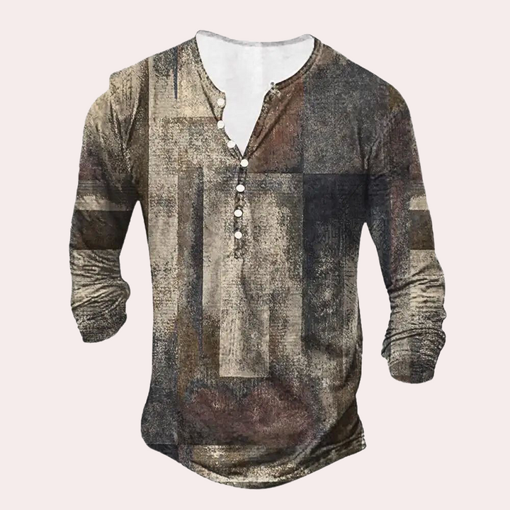 Herren Sweatshirt | Mehrfarbig | Knöpfe | Locker | Patches-Braun-S-Luzern Mode