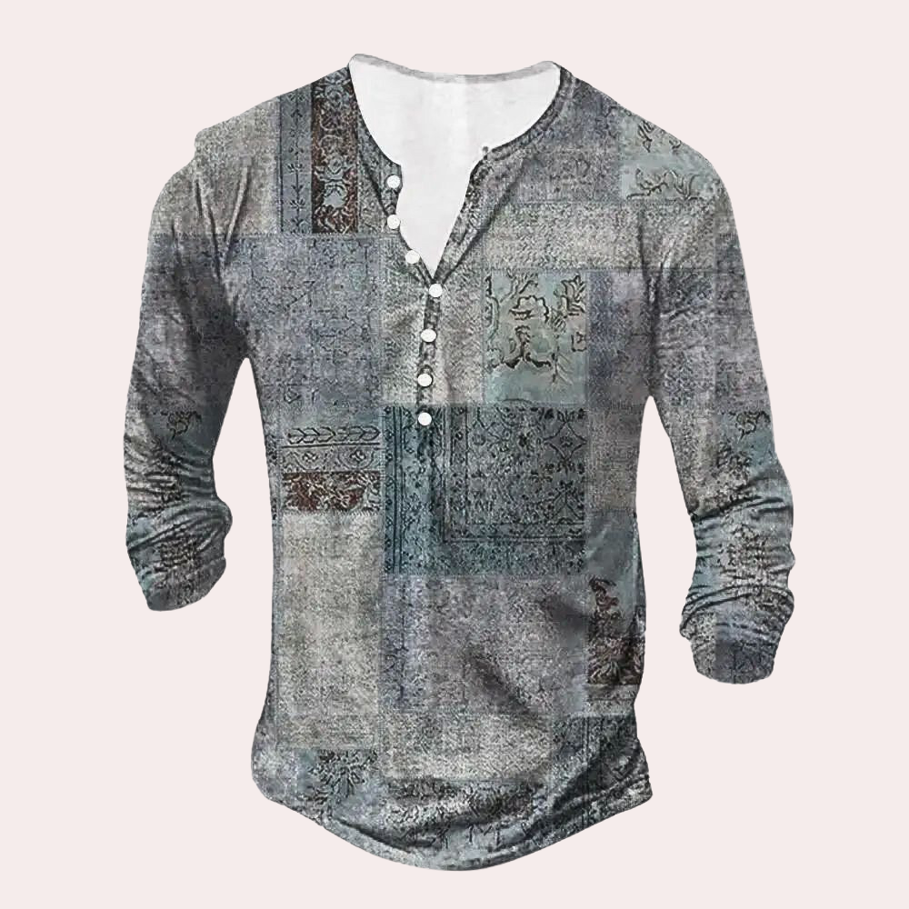 Herren Sweatshirt | Mehrfarbig | Knöpfe | Locker | Patches-Grau-S-Luzern Mode