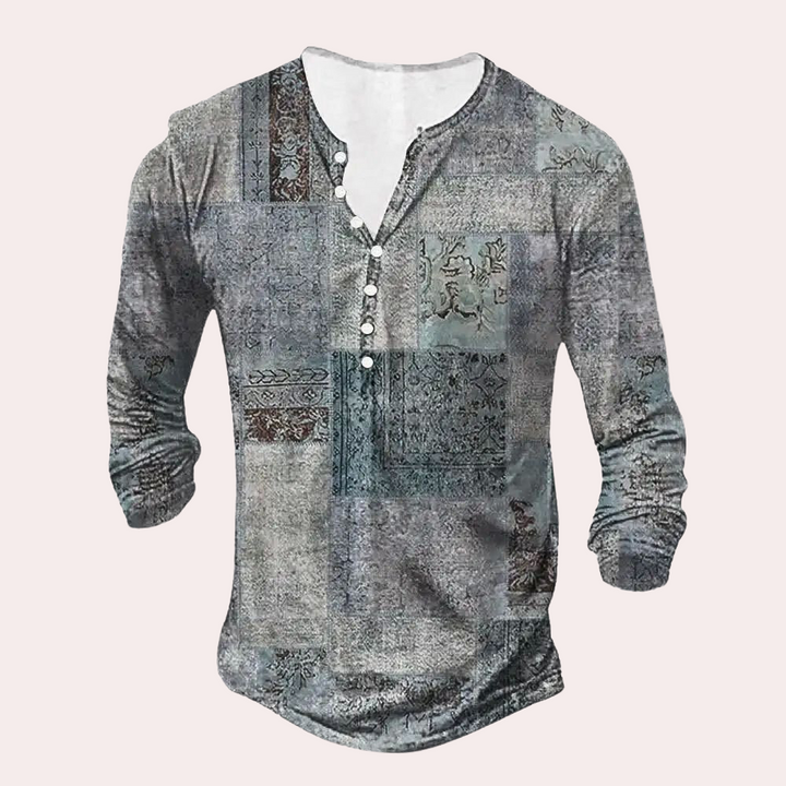 Herren Sweatshirt | Mehrfarbig | Knöpfe | Locker | Patches-Grau-S-Luzern Mode