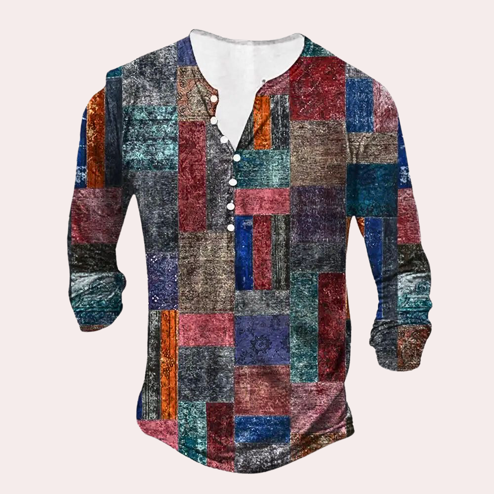 Herren Sweatshirt | Mehrfarbig | Knöpfe | Locker | Patches-Rot-S-Luzern Mode