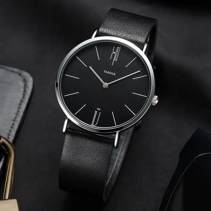 Herren Armbanduhr | Formell | Stilvoll | Luxuriös | Leder | Langlebig | Vielseitig | Rund-Schwarz-Luzern Mode