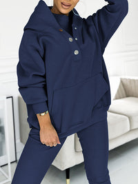 Damen Bekleidungsset | 2-teilig | Unifarben | Hose | Lange Ärmel | Casual-Blau-S-Luzern Mode