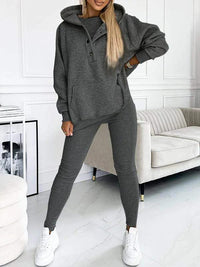 Damen Bekleidungsset | 2-teilig | Unifarben | Hose | Lange Ärmel | Casual-Dunkelgrau-S-Luzern Mode