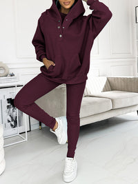 Damen Bekleidungsset | 2-teilig | Unifarben | Hose | Lange Ärmel | Casual-Dunkelviolett-S-Luzern Mode