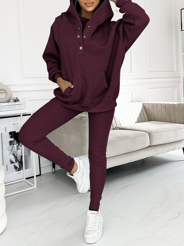 Damen Bekleidungsset | 2-teilig | Unifarben | Hose | Lange Ärmel | Casual-Dunkelviolett-S-Luzern Mode