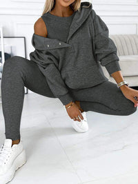 Damen Bekleidungsset | 2-teilig | Unifarben | Hose | Lange Ärmel | Casual-Luzern Mode