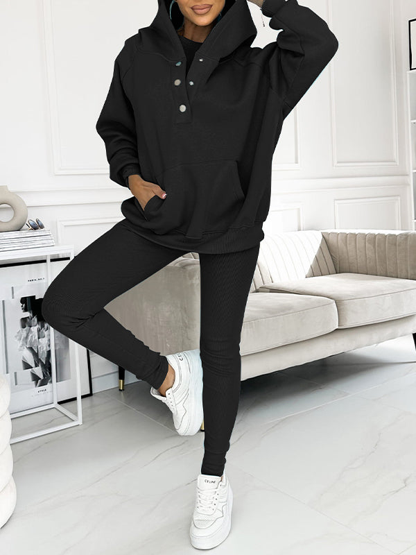 Damen Bekleidungsset | 2-teilig | Unifarben | Hose | Lange Ärmel | Casual-Luzern Mode