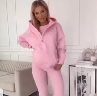 Damen Bekleidungsset | 2-teilig | Unifarben | Hose | Lange Ärmel | Casual-Rosa-S-Luzern Mode